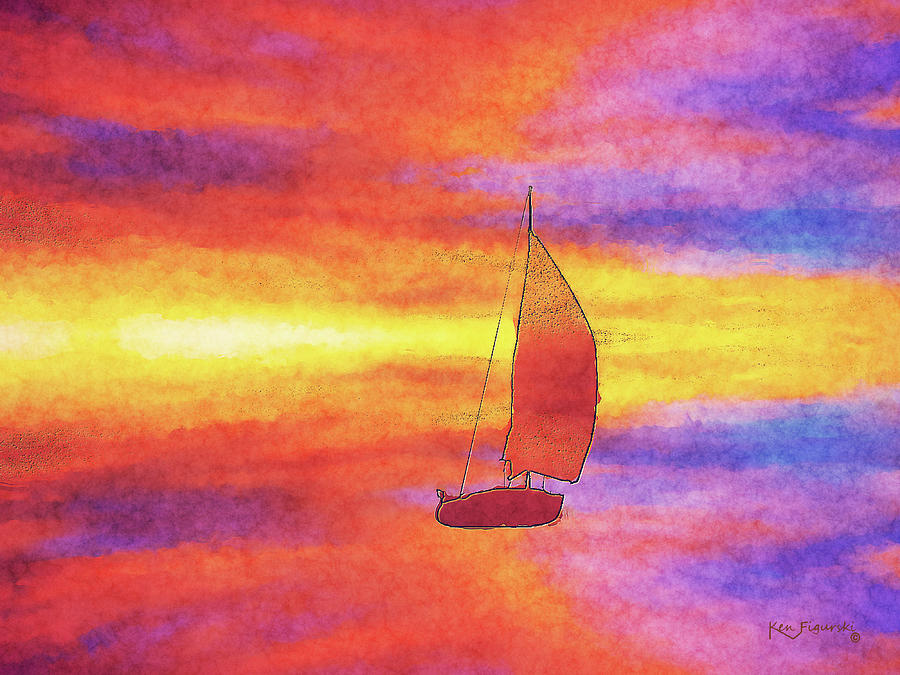 Sailing On Color Bay Mixed Media by Ken Figurski