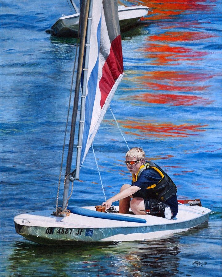 Sailing on Lake Thunderbird Painting by Joshua Martin