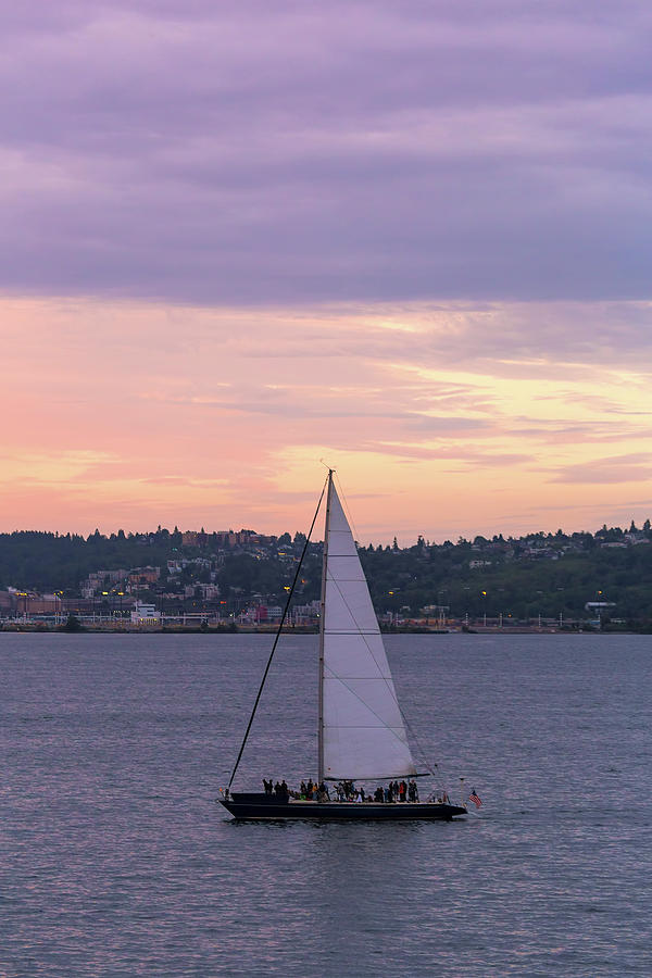 Sailing on Puget Sound at Sunset Photograph by David Gn