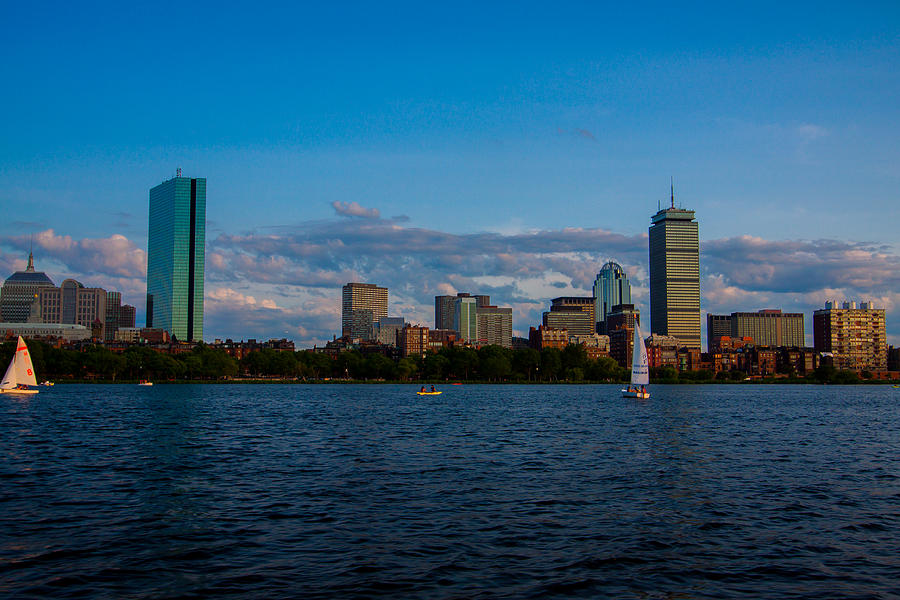 Sailing on the Charles River in front of the Boston Skyline Photograph by Brian MacLean