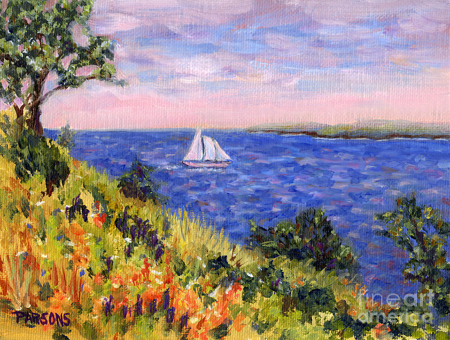 Sailing past Belfast, Maine Painting by Pamela Parsons