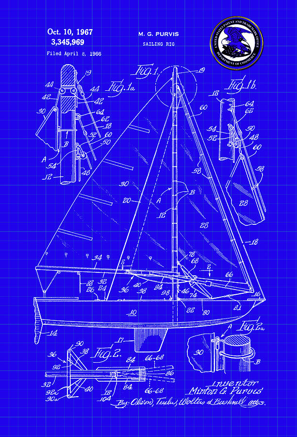 Sailing Rig Patent Drawing Digital Art by Carlos Diaz