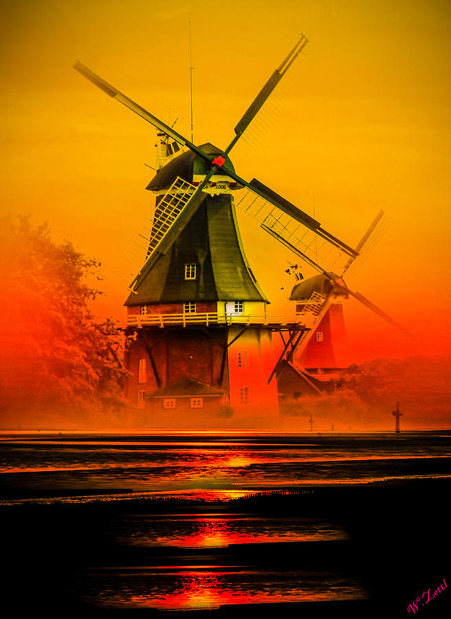 Sunset Photograph - Sailing Romance Windmills by Walter Zettl
