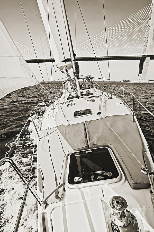 Boat Photograph - Sailing Sailboat Charleston SC Bridge by Dustin K Ryan
