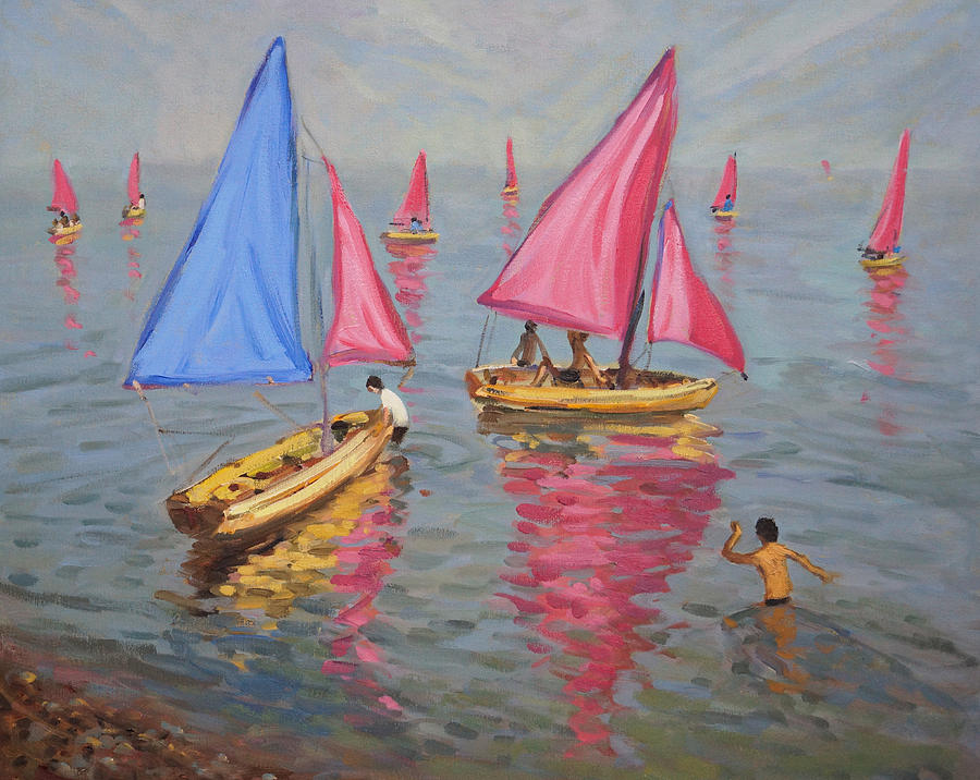 Boat Painting - Sailing school by Andrew Macara