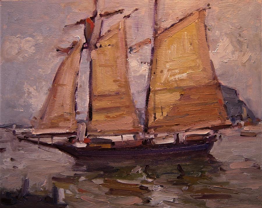 Sailing ship in Morro Bay Painting by R W Goetting
