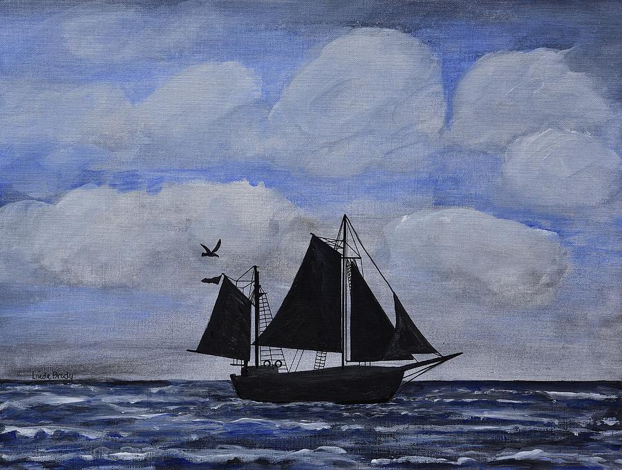 Sailing Ship Silhouette Painting by Linda Brody