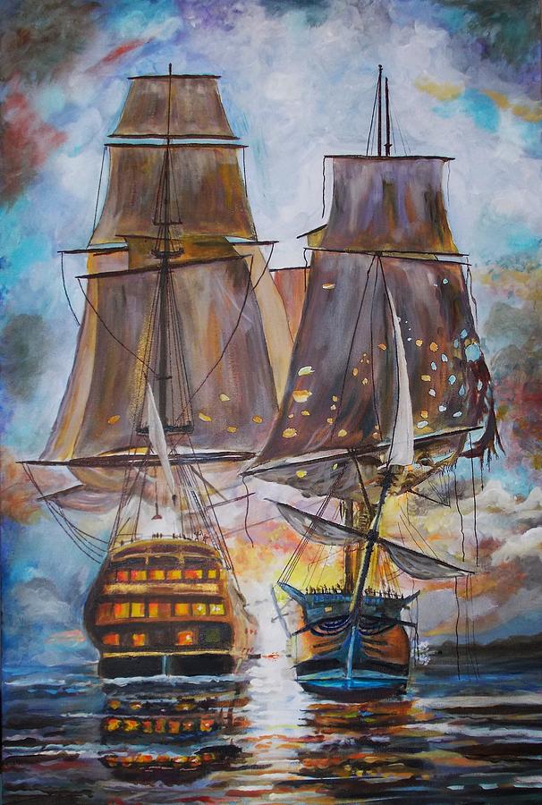 Sailing Ships at War. Painting by Mike Benton