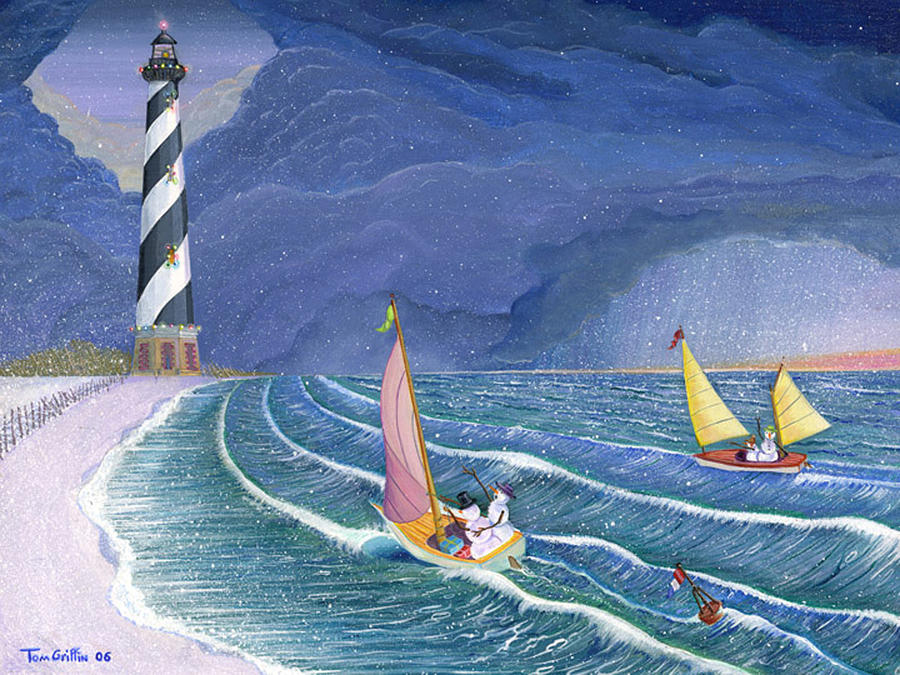 Christmas Painting - Sailing Snowmen by Thomas Griffin