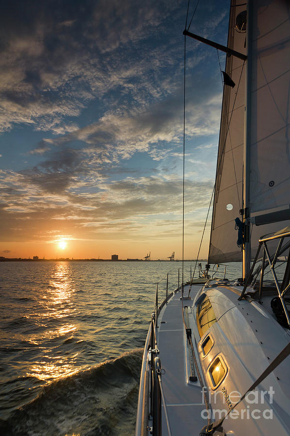 Sailing Sunset on the Charleston Harbor Beneteau 49 Photograph by Dustin K Ryan