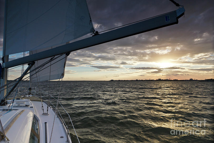 Sailing Sunset on the Charleston Harbor Photograph by Dustin K Ryan