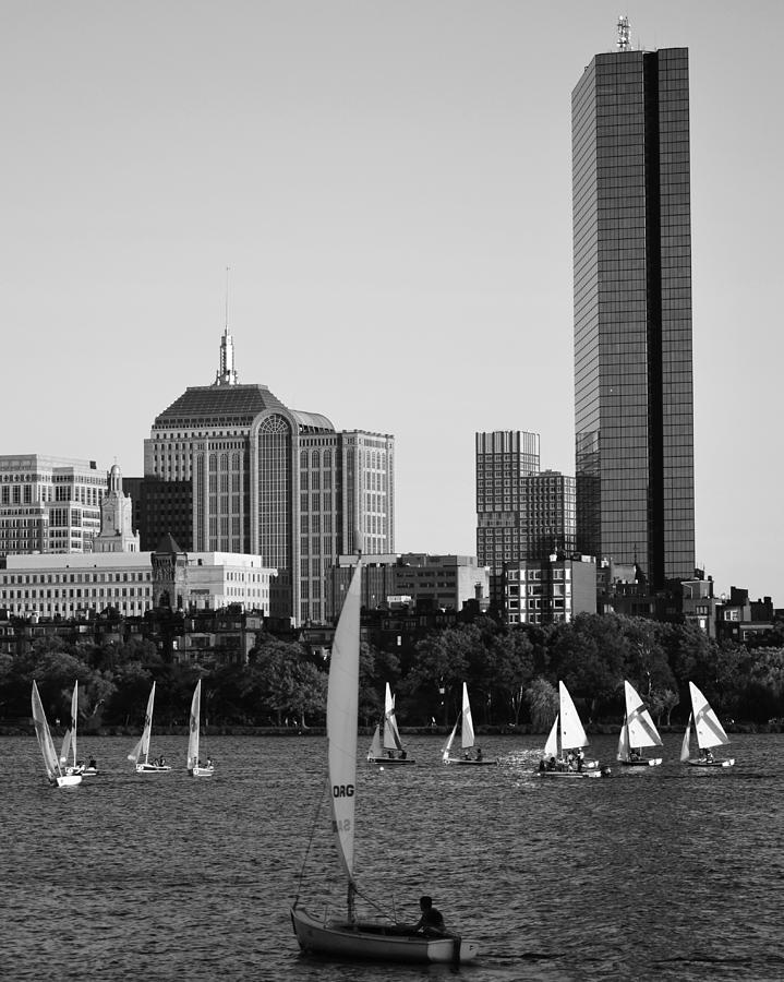Sailing the Charles River Boston MA Black and White Photograph by Toby McGuire