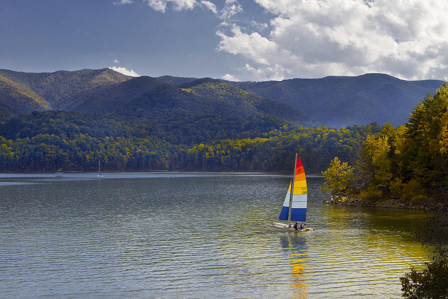 Boat Photograph - Sailing the Mountain Lakes by Ken Barrett