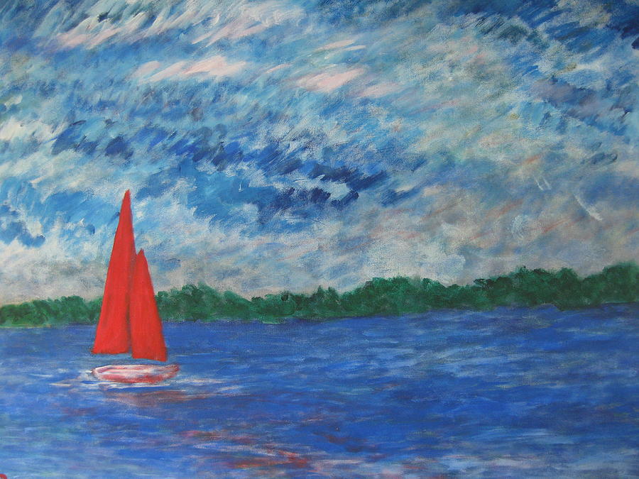 Red Painting - Sailing the wind by John Scates