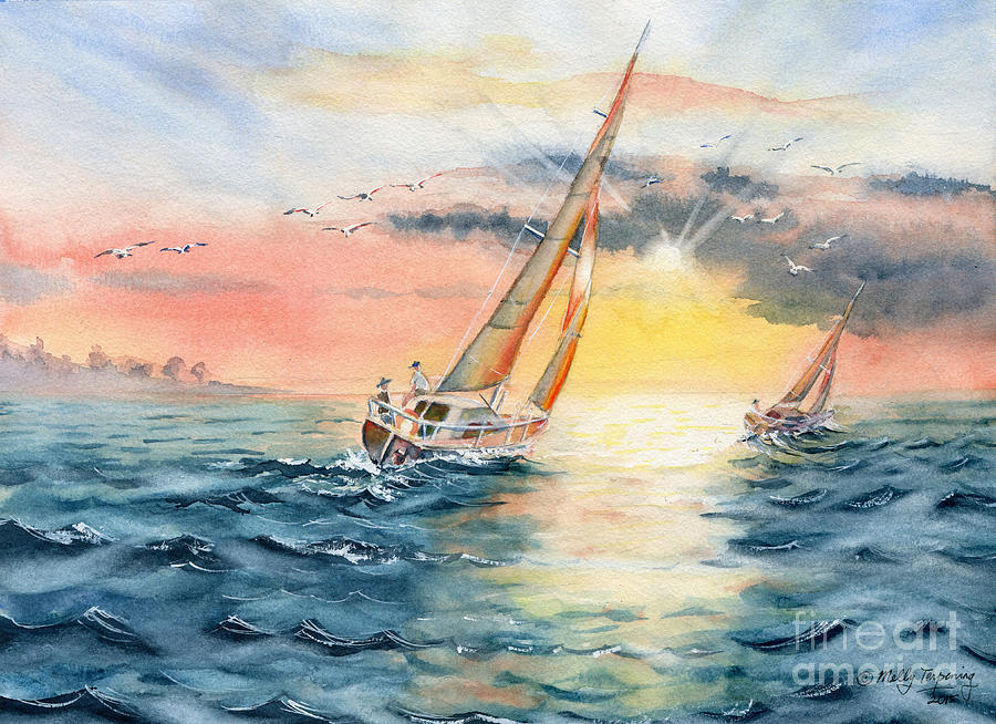 Sailing To The Sunset Painting by Melly Terpening