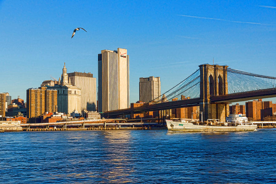 Sailing Under the Brooklyn Bridge - Impressions Of Manhattan Digital Art by Georgia Mizuleva