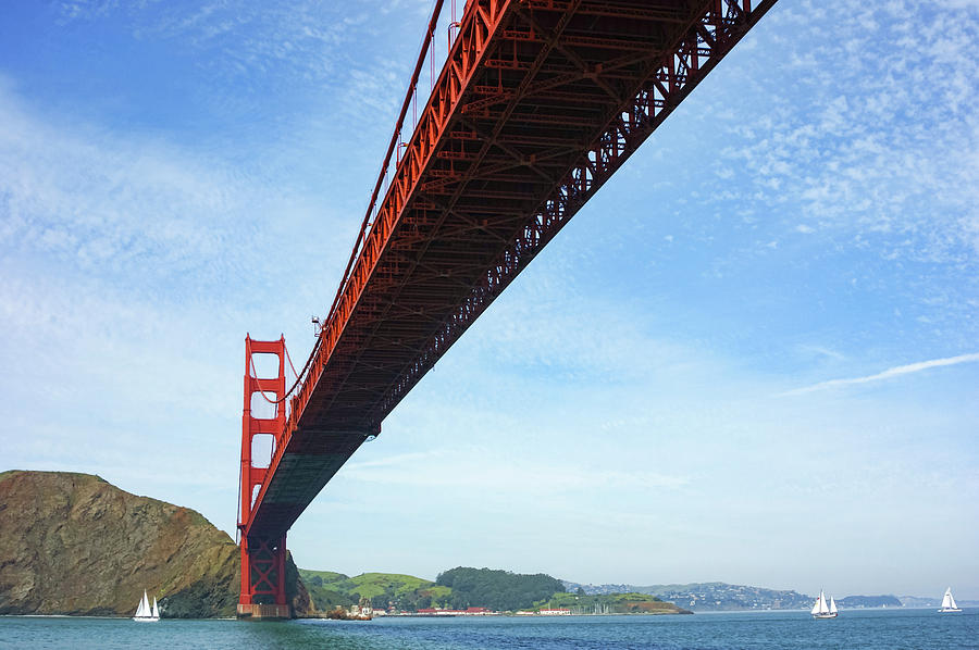 Sailing Under the Golden Gate Bridge in San Francisco Bay California Painting by Georgia Mizuleva