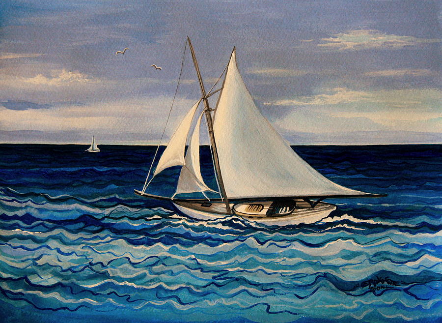 Boat Painting - Sailing With the Waves by Elizabeth Robinette Tyndall
