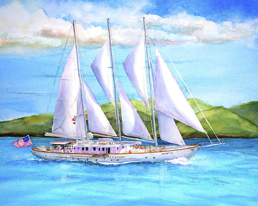 Sailing Yacht British Virgin Islands Painting by Carlin Blahnik CarlinArtWatercolor