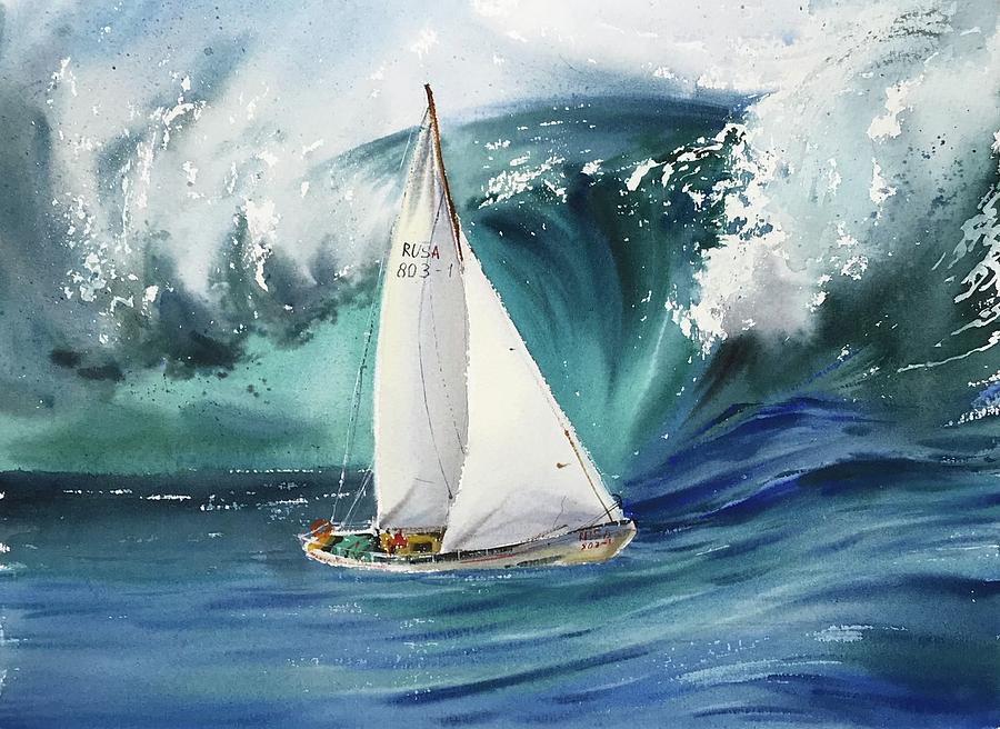 sailboat in storm drawing