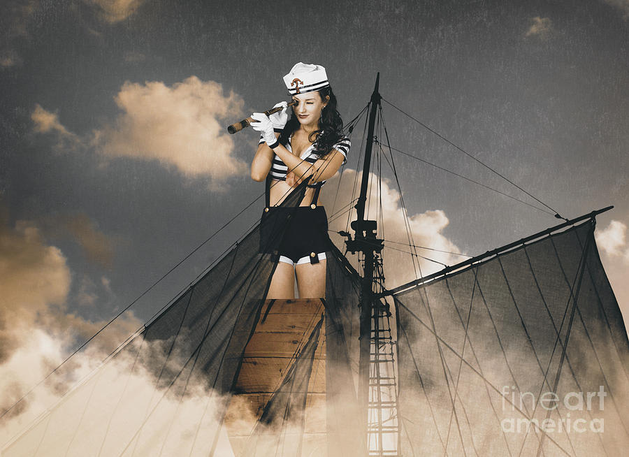 Sailor pinup girl on lookout from ships crows-nest Photograph by Jorgo Photography