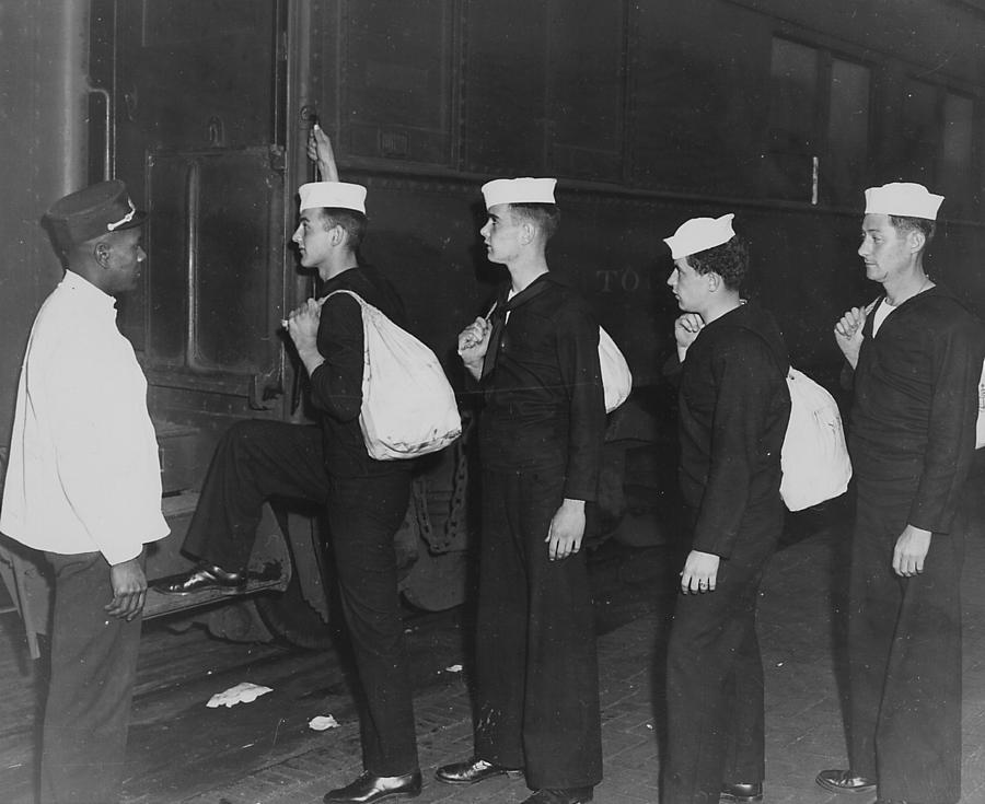 Sailors Board Train Photograph by Chicago and North Western Historical Society