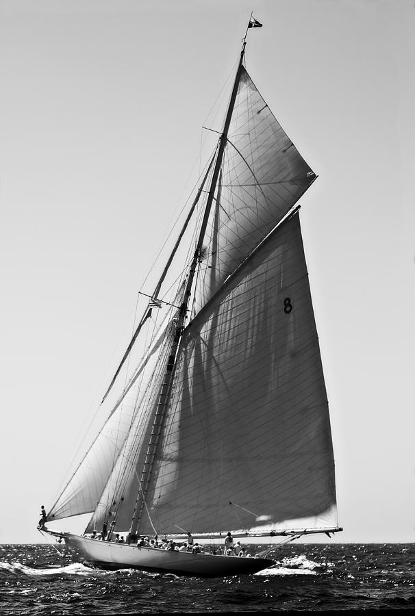 Sailrace in open sea - vintage vessel of one mast in Port Mahon water - pedro cardona Photograph by Pedro Cardona Llambias