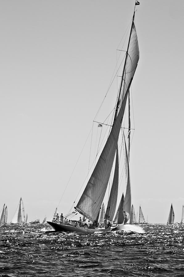Sailrace in open sea - vintage vessel of one mast - pedro cardona Photograph by Pedro Cardona Llambias
