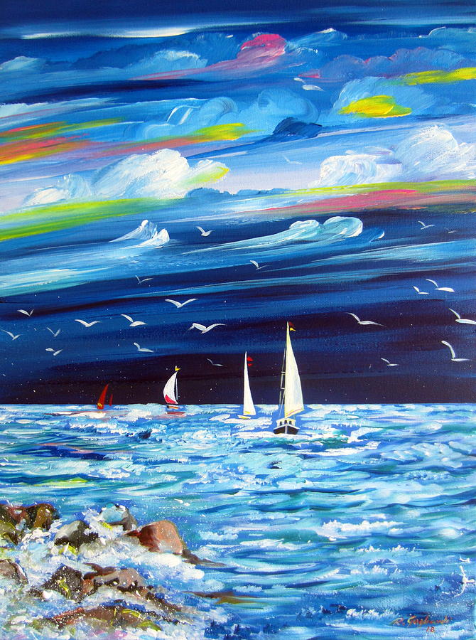 Sails And Seagulls Painting by Roberto Gagliardi