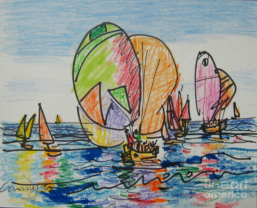 Boat Drawing - Sails II by Guanyu Shi