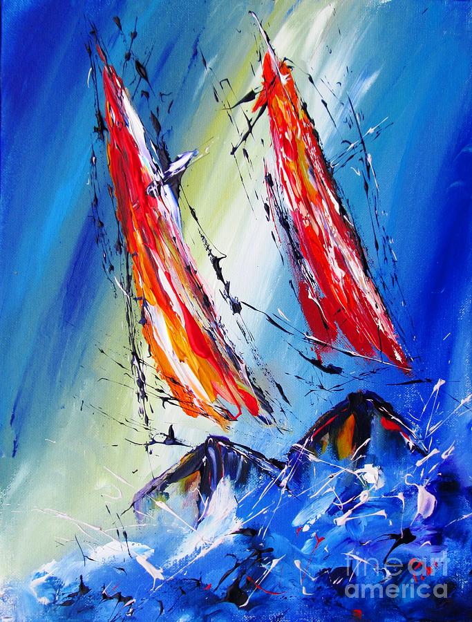 Sails On Blue Painting by Mary Cahalan Lee - aka PIXI
