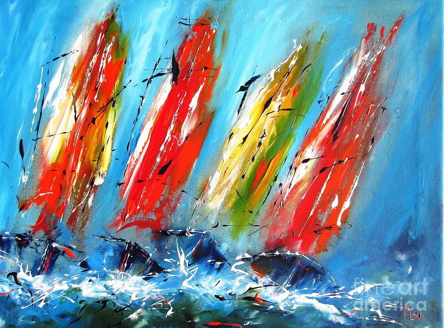 Sailboats paintings heading for shore  Painting by Mary Cahalan Lee - aka PIXI
