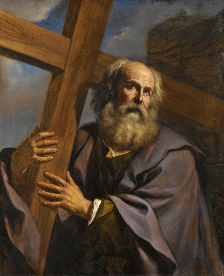 Saint Andrew bearing his cross Painting by Guercino