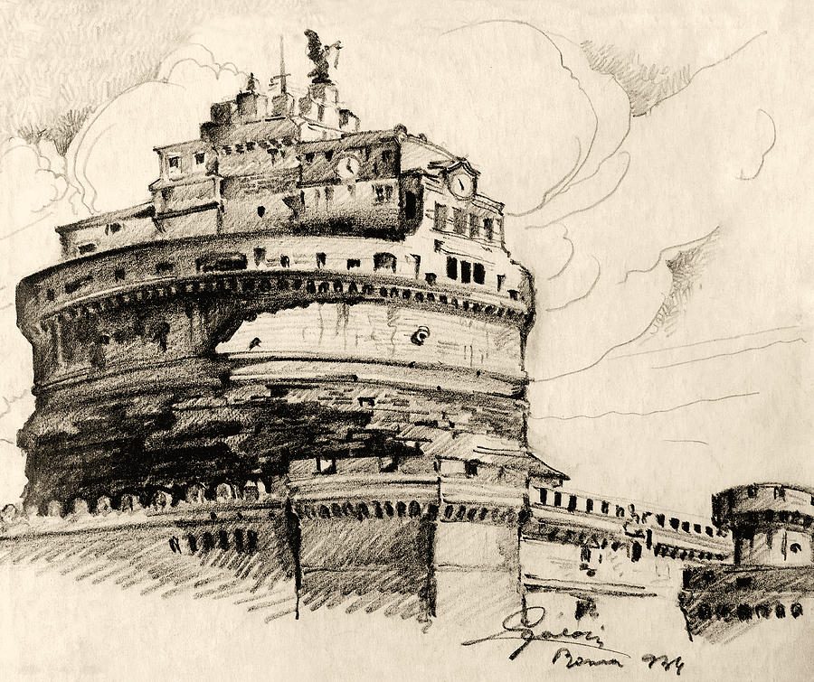 Saint Angel castle Drawing by Odon Czintos