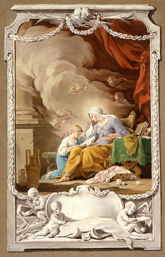 Saint Anne Revealing to the Virgin the Prophecy of Isaiah Painting by Noel Halle