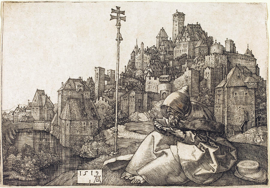 Saint Anthony Reading Drawing by Albrecht Durer