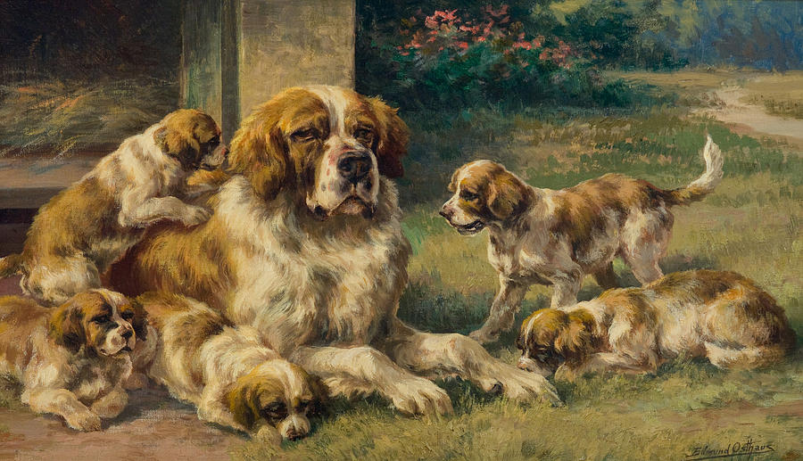 Dog Painting - Saint Bernard and Pups by Celestial Images