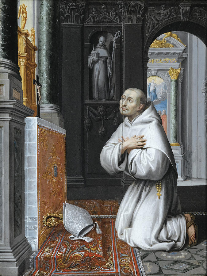 Saint Bernard Praying Painting by Attributed to Lubin Baugin