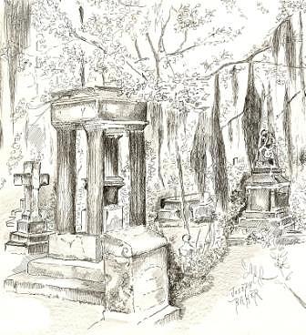 Savannah Drawing - Saint Bonaventure Cemetery in Savannah by Joseph Baker
