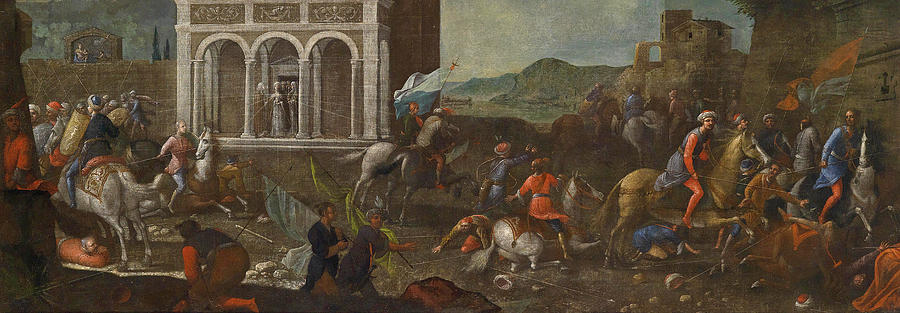 Tree Painting - Saint Catherine of Siena defending a city against the Turks by Circle of Vittore Carpaccio