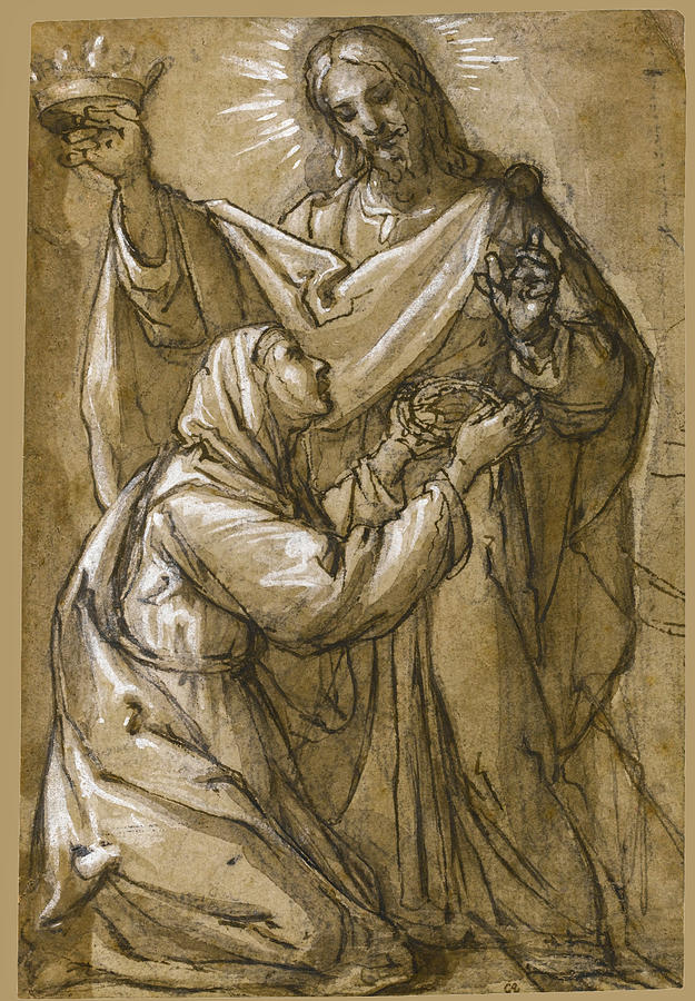 Saint Catherine Of Siena Receives The Crown Of Thorns From Christ  Drawing by Alessandro Casolani