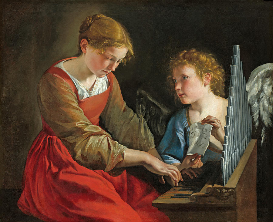 Saint Cecilia and an Angel Painting by Orazio Gentileschi and Giovanni Lanfranco