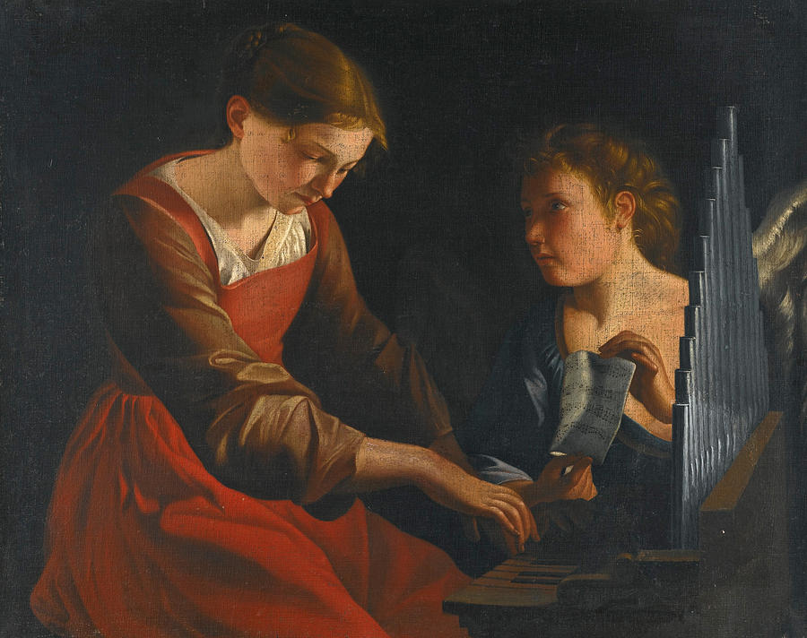 Saint Cecilia with an Angel Painting by After Orazio Gentileschi