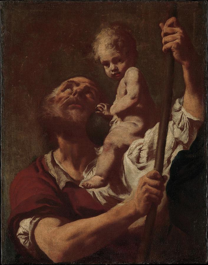 Saint Christopher Carrying the Infant Christ Painting by Giovanni Battista Piazzetta