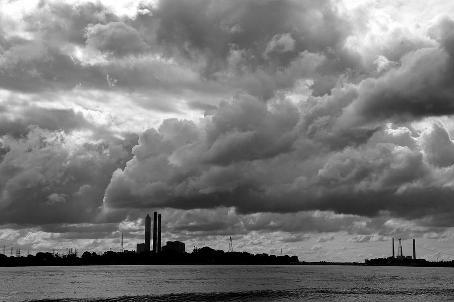 Black And White Photograph - Saint Clair River Fall BW by Mary Bedy