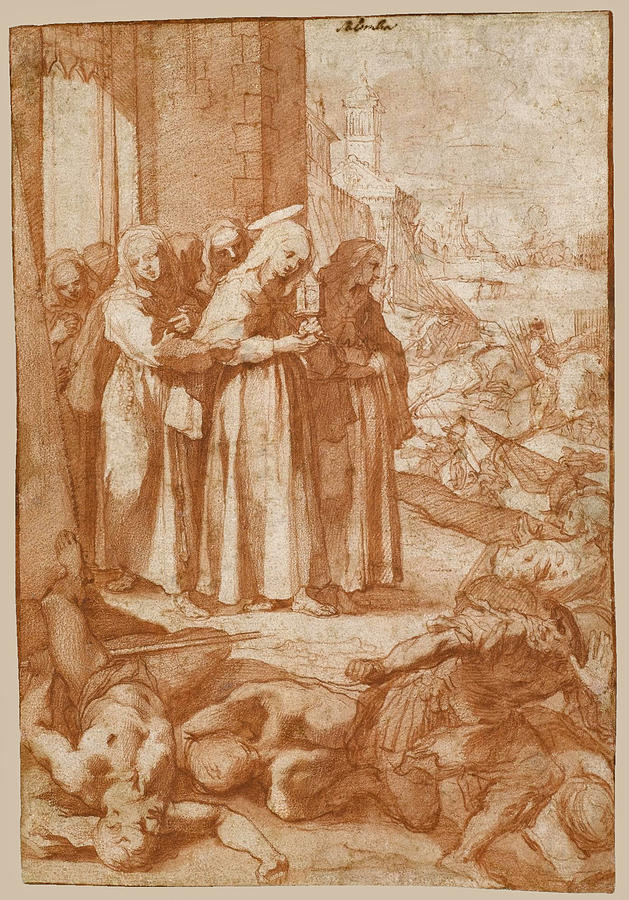 Saint Clare repulsing the Saracens from Assisi Drawing by Ventura Salimbeni