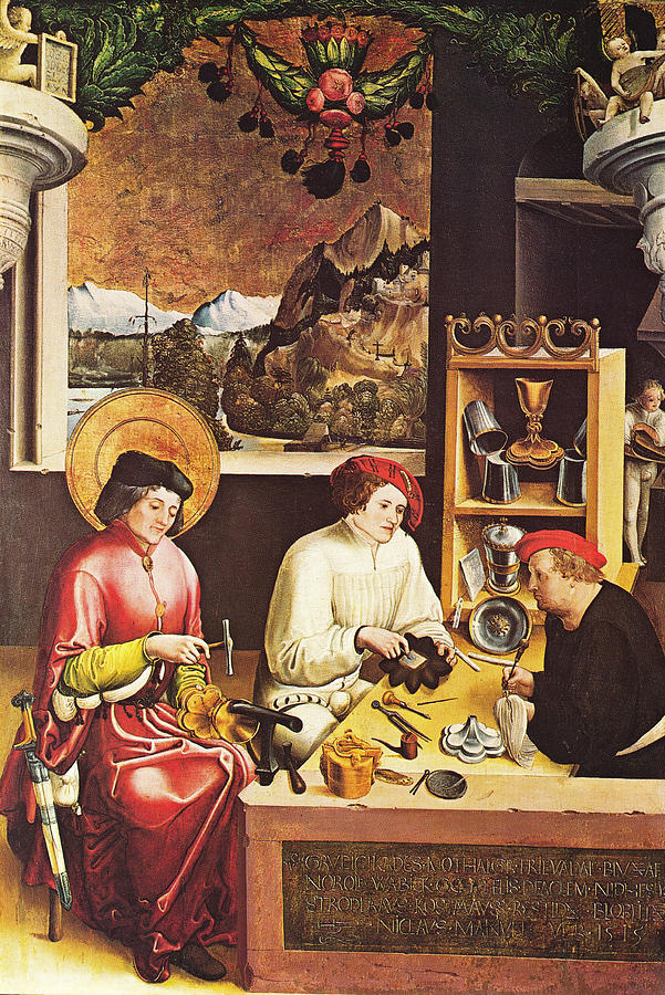 Saint Eligius in his workshop Painting by Niklaus Manuel Deutsch