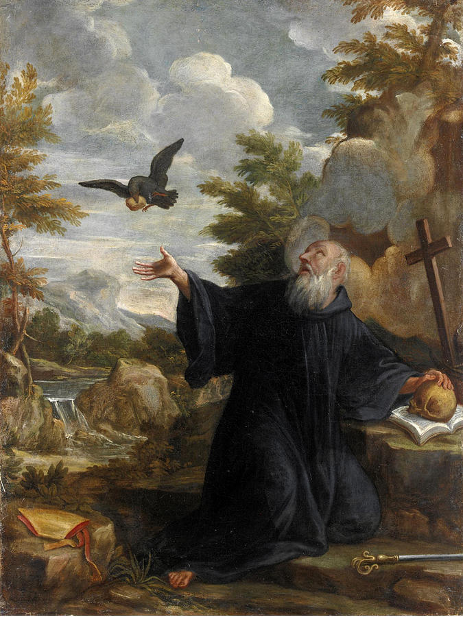 Saint Elijah Fed by the Raven Painting by Lazzaro Baldi