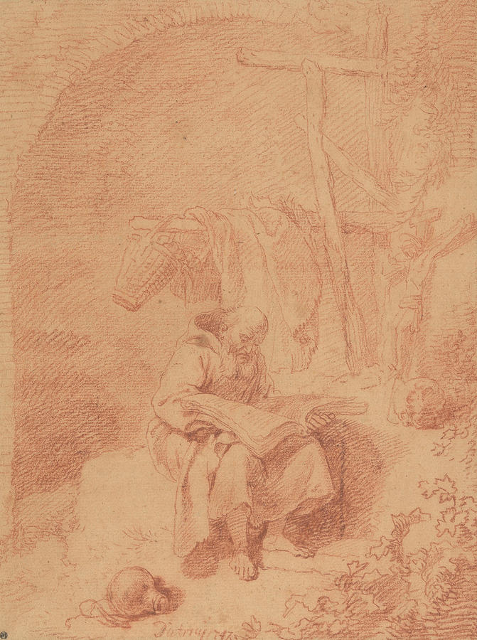 Saint Francis Reading Drawing by Christian Wilhelm Ernst Dietrich