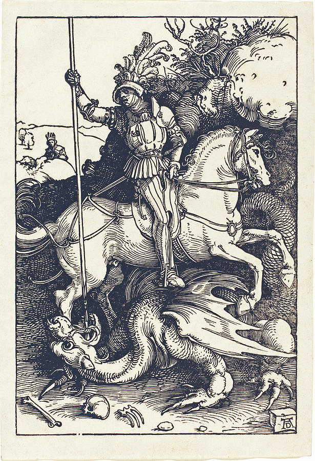 Saint George Killing the Dragon Drawing by Albrecht Durer